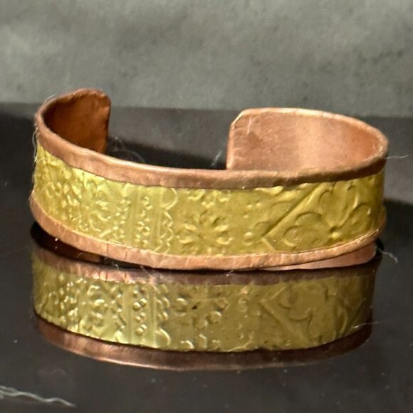 Rustic Brass Copper Cuff Bracelet Slim Mens Mans - Picture 6 of 14
